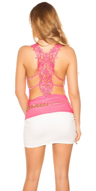 Top, meganeck with embroidery Fuchsia